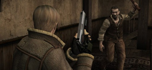An image of Leon facing off against a Ganado in Resident Evil 4.