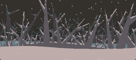 Pixel-art animation of snow falling on a field of spikes.
